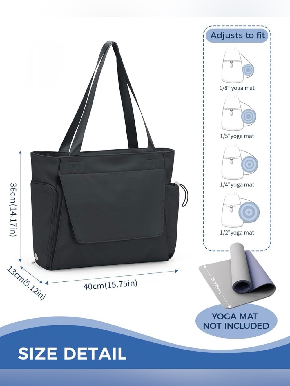 Women’s Gym Bag/Tote Bag with Yoga Mat Holder and Wet/Dry Pocket - Picture 7 of 7